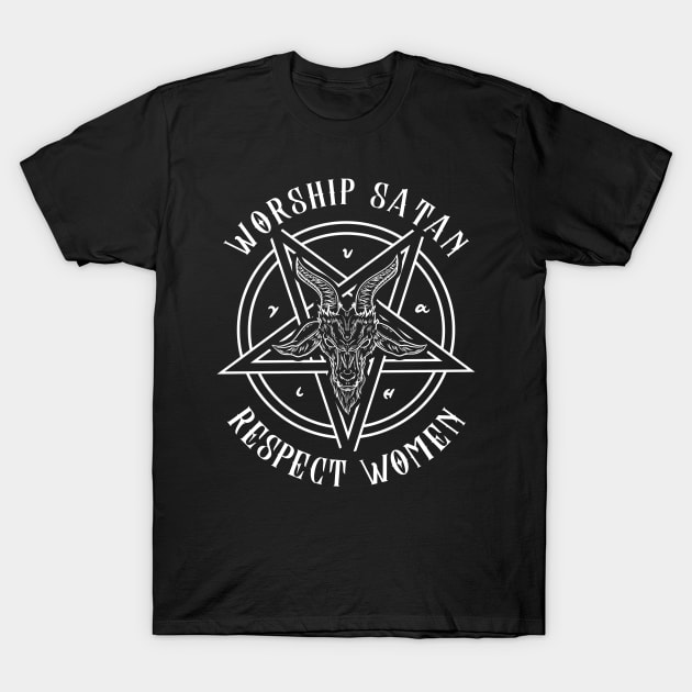 Worship Satan Respect Women - Satanic Baphomet Goat Head T-Shirt by biNutz